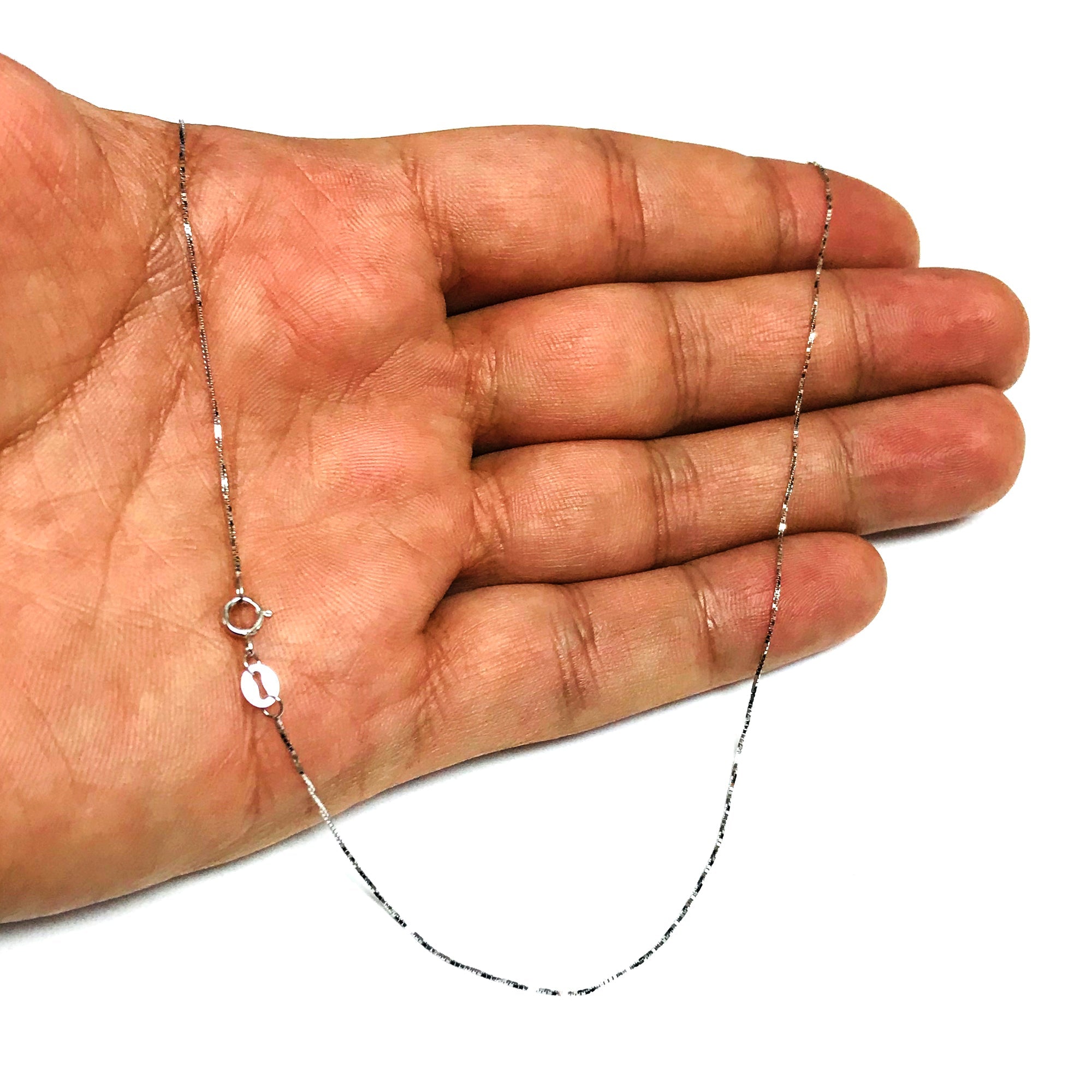10k White Solid Gold Mirror Box Chain Necklace, 0.6mm - JewelryAffairs