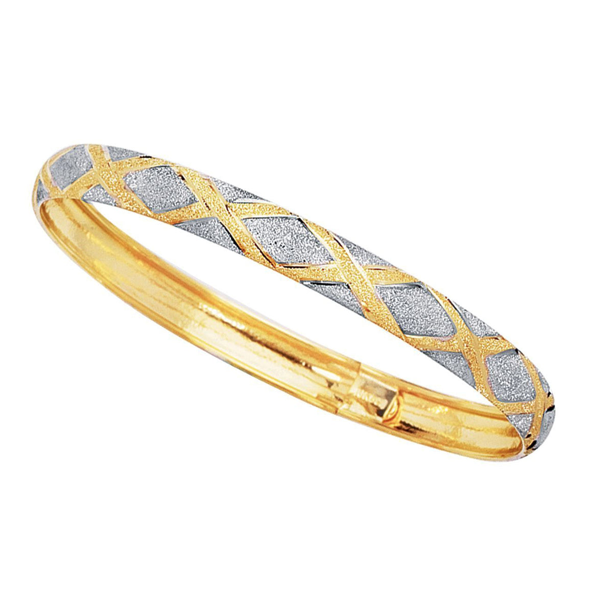 10k Yellow And White Gold High Polished Flex Bangle Bracelet, 7" - JewelryAffairs