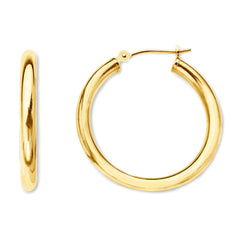 10k Yellow Gold 2mm Shiny Round Tube Hoop Earrings