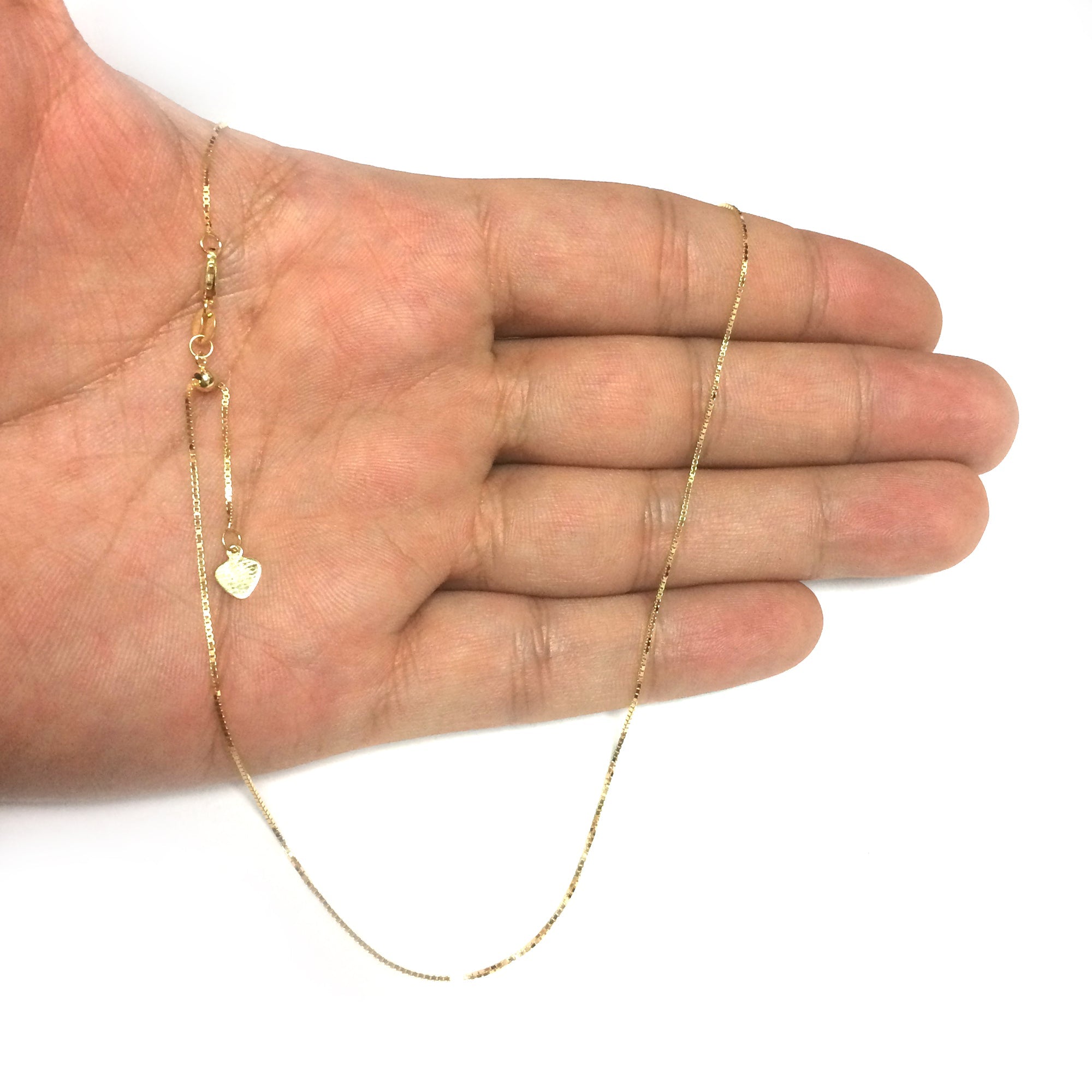 10k Yellow Gold Adjustable Box Link Chain Necklace, 0.7mm, 22" - JewelryAffairs
