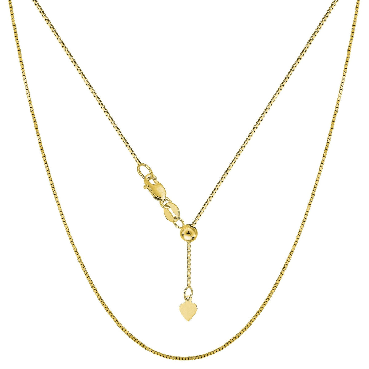 10k Yellow Gold Adjustable Box Link Chain Necklace, 0.7mm, 22" - JewelryAffairs
