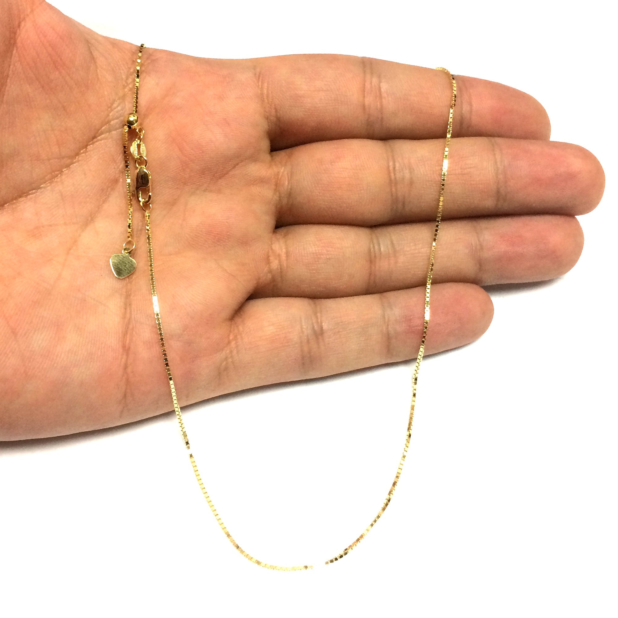 10k Yellow Gold Adjustable Box Link Chain Necklace, 0.85mm, 22" - JewelryAffairs
