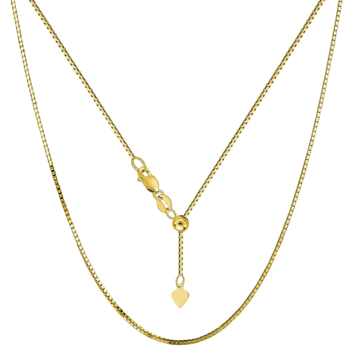 10k Yellow Gold Adjustable Box Link Chain Necklace, 0.85mm, 22" - JewelryAffairs