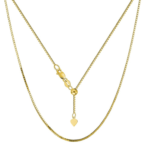 10k Yellow Gold Adjustable Box Link Chain Necklace, 0.85mm, 22"