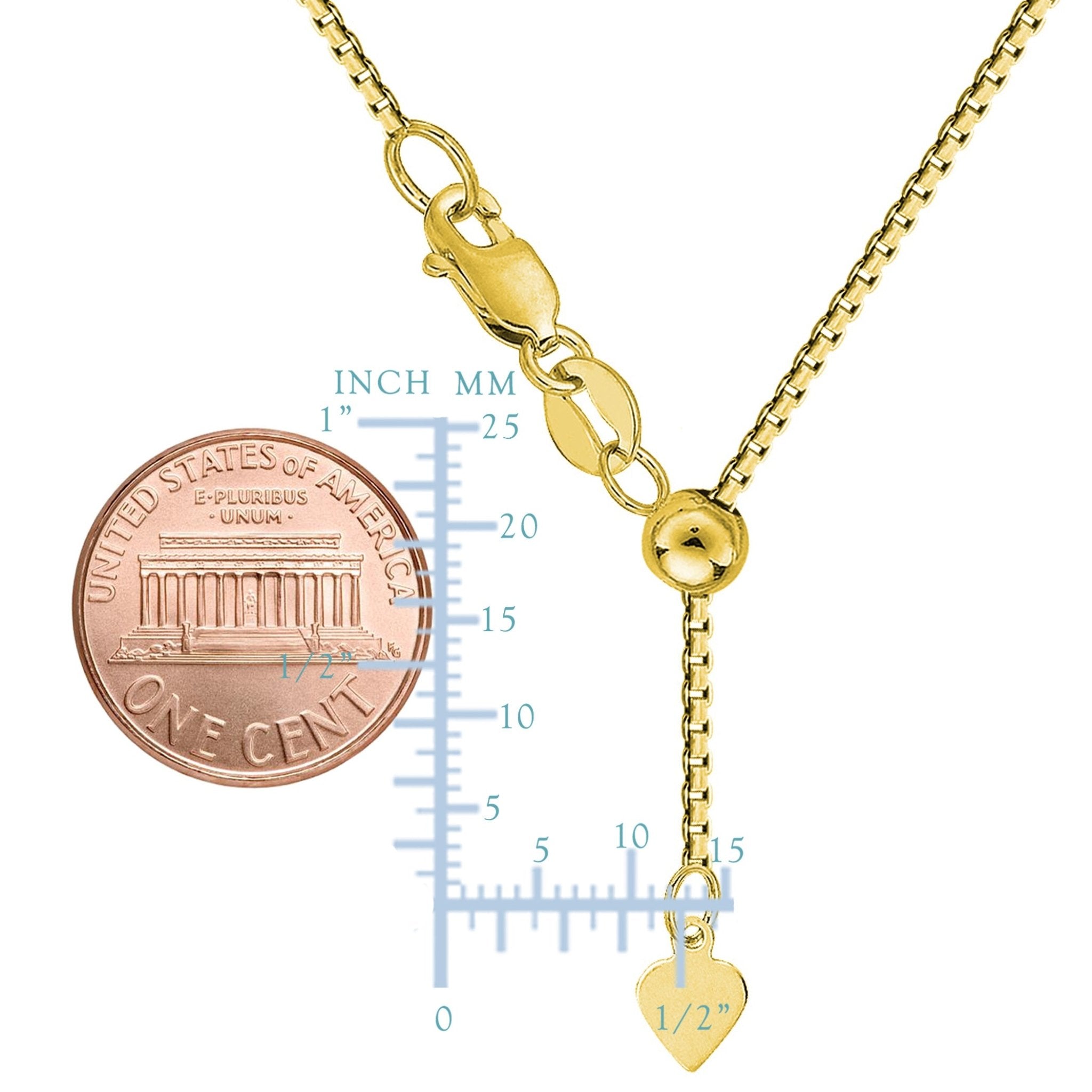10k Yellow Gold Adjustable Box Link Chain Necklace, 0.85mm, 22" - JewelryAffairs