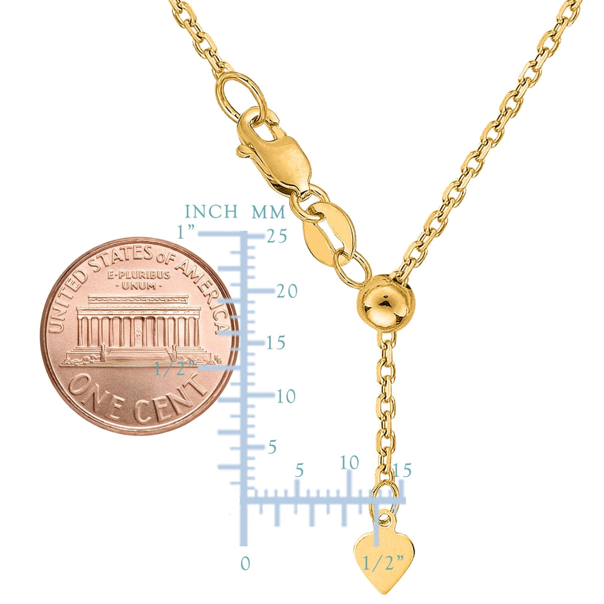 10k Yellow Gold Adjustable Cable Link Chain Necklace, 0.9mm, 22" - JewelryAffairs