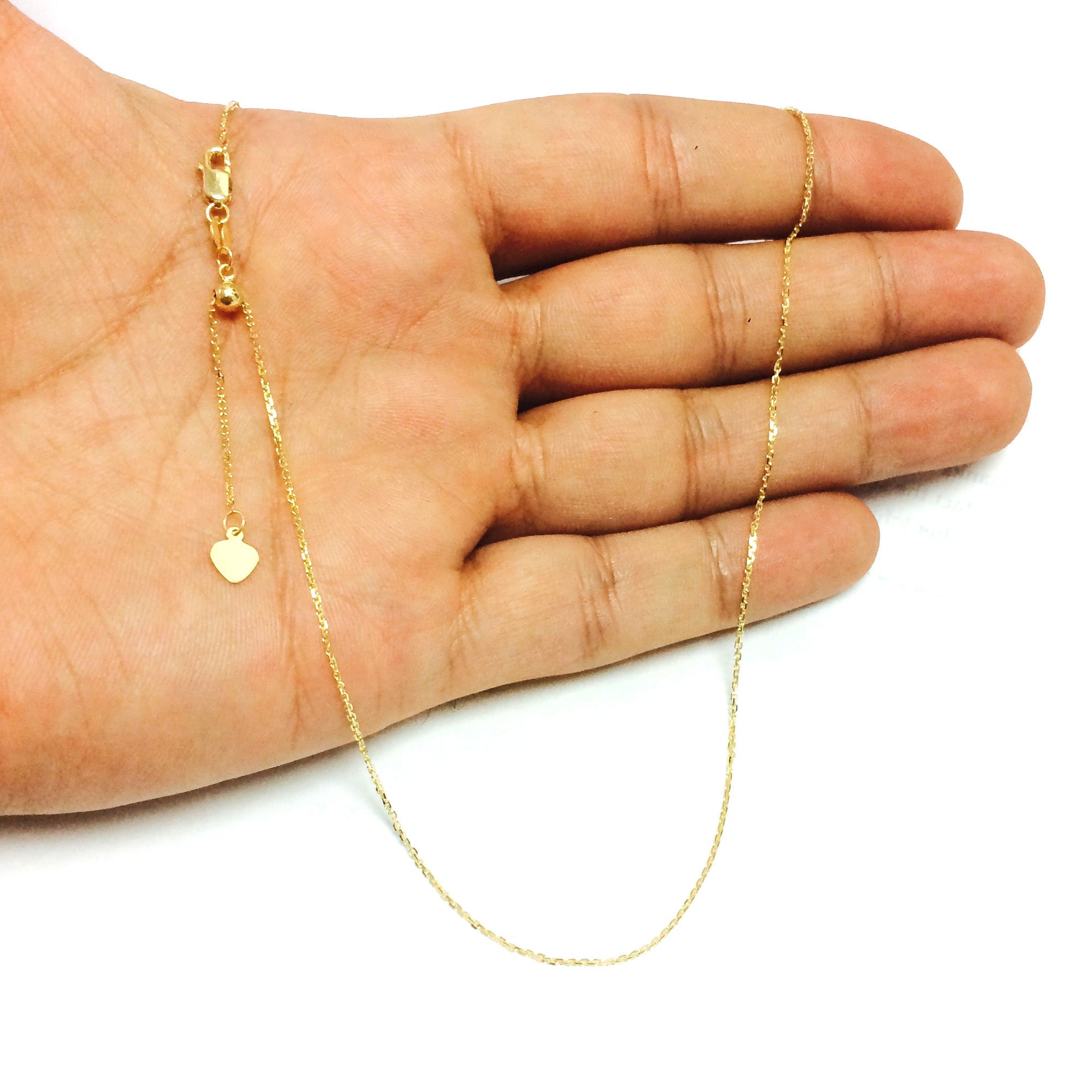 10k Yellow Gold Adjustable Cable Link Chain Necklace, 0.9mm, 22" - JewelryAffairs