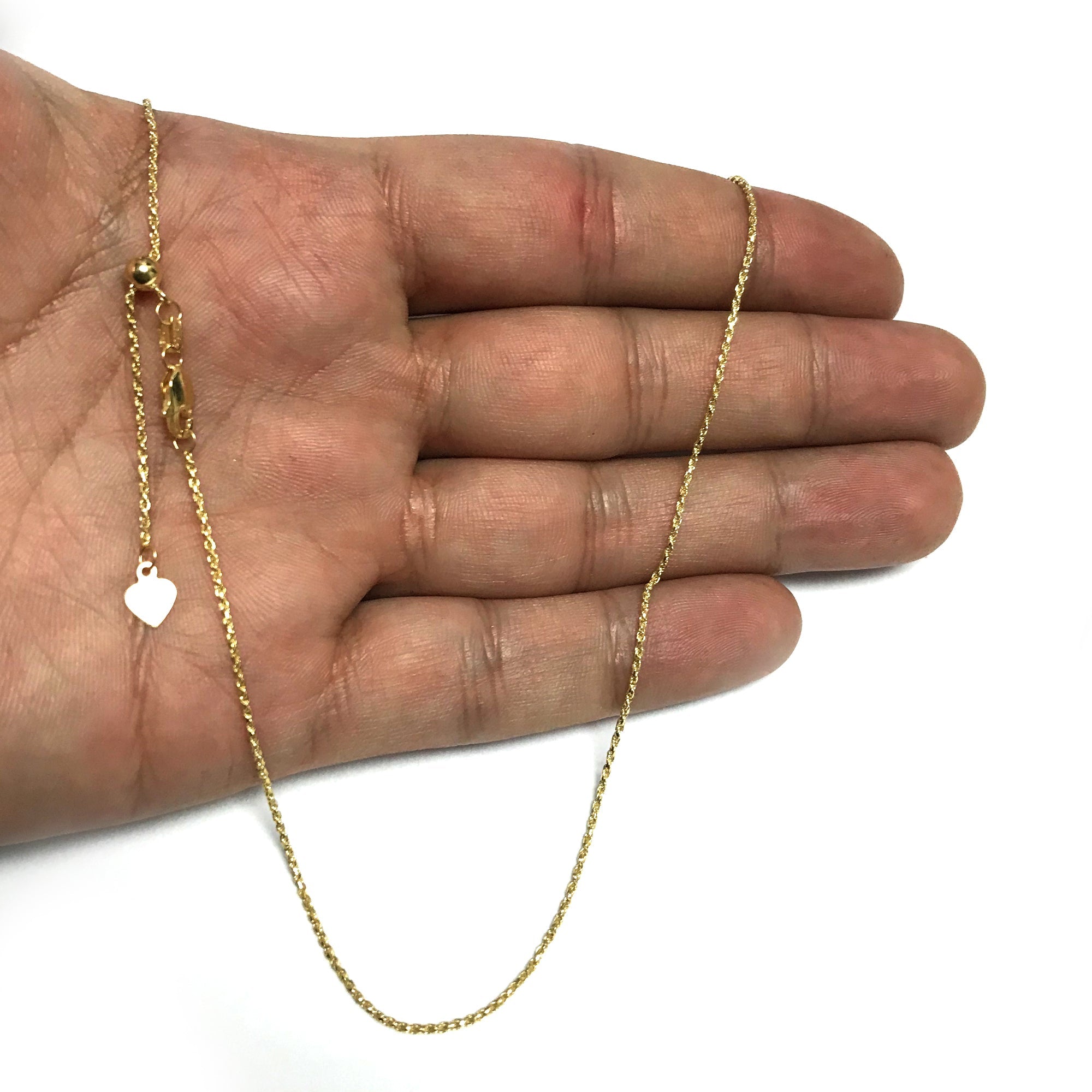 10k Yellow Gold Adjustable Rope Link Chain Necklace, 1.0mm, 22" - JewelryAffairs