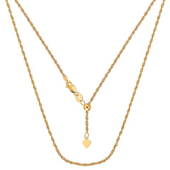 10k Yellow Gold Adjustable Rope Link Chain Necklace, 1.0mm, 22" - JewelryAffairs