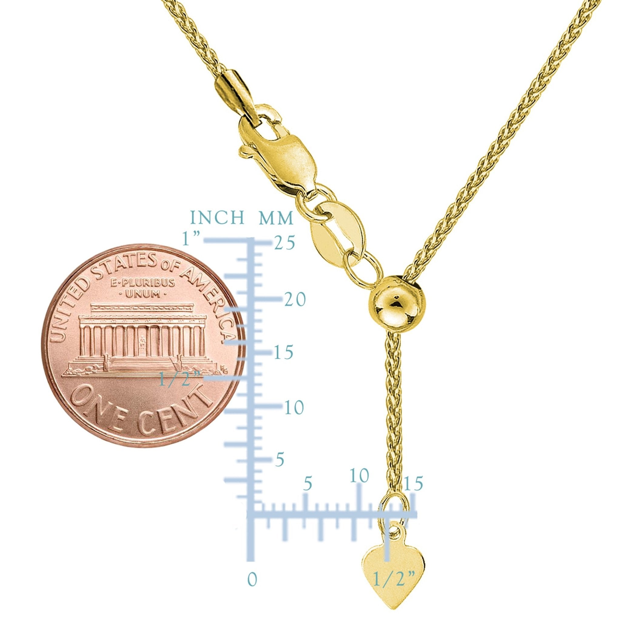 10k Yellow Gold Adjustable Wheat Link Chain Necklace, 1.0mm, 22" - JewelryAffairs