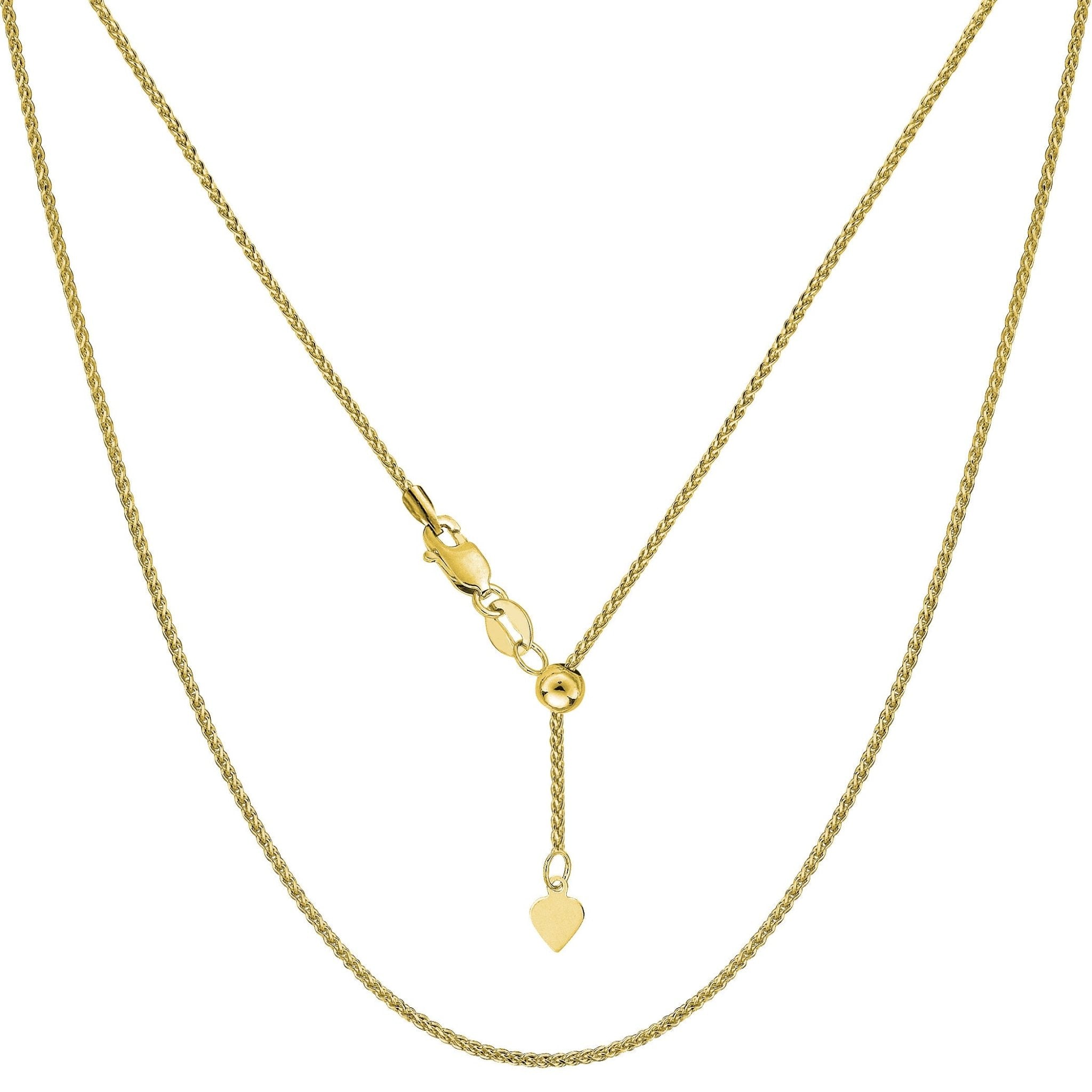 10k Yellow Gold Adjustable Wheat Link Chain Necklace, 1.0mm, 22" - JewelryAffairs