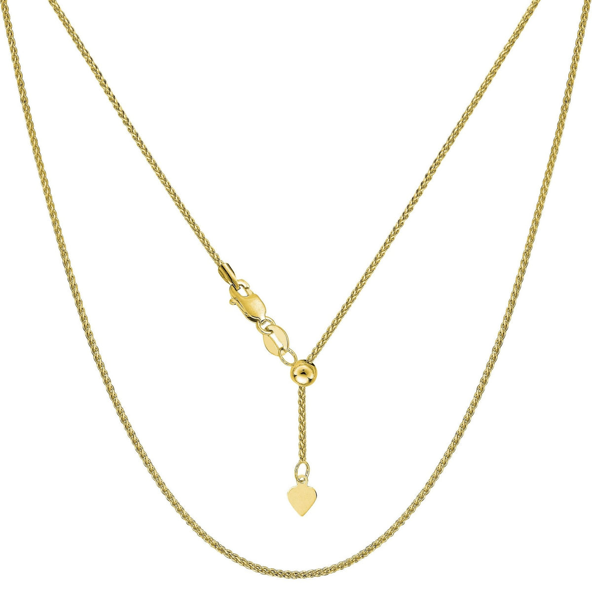 10k Yellow Gold Adjustable Wheat Link Chain Necklace, 1.0mm, 22" - JewelryAffairs