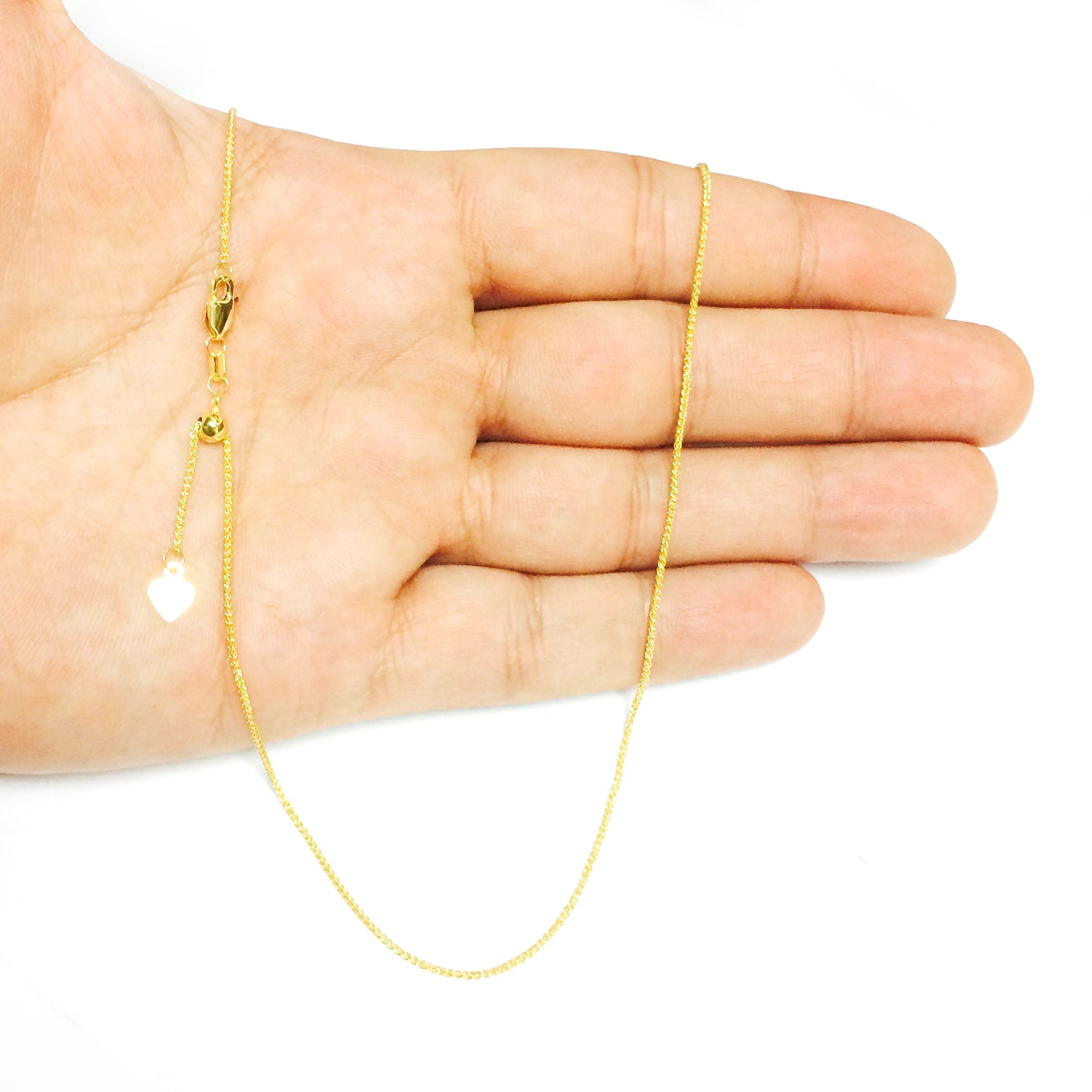 10k Yellow Gold Adjustable Wheat Link Chain Necklace, 1.0mm, 22" - JewelryAffairs