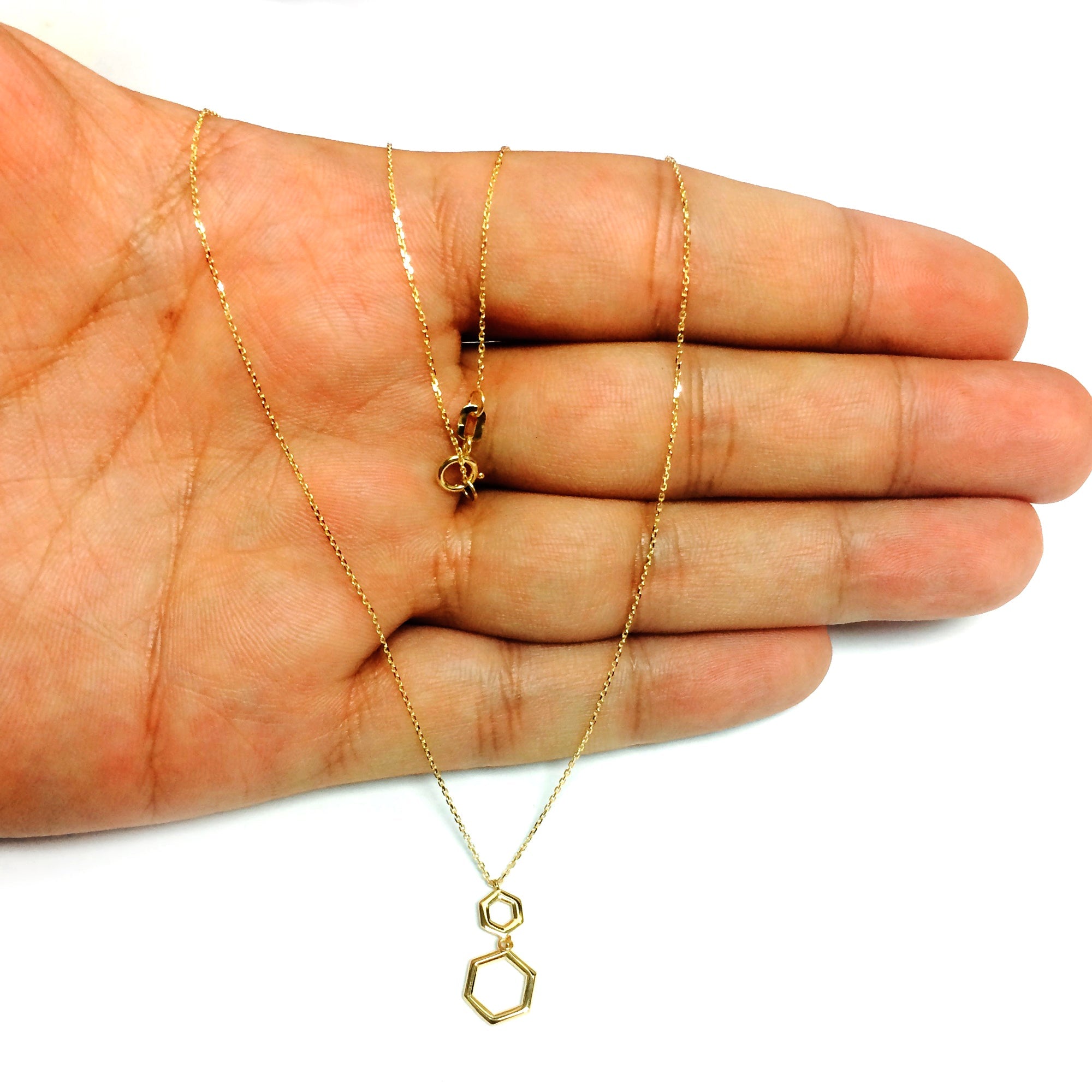 10K Yellow Gold Double Hexagon Geometric Pendant Necklace, 18" - JewelryAffairs