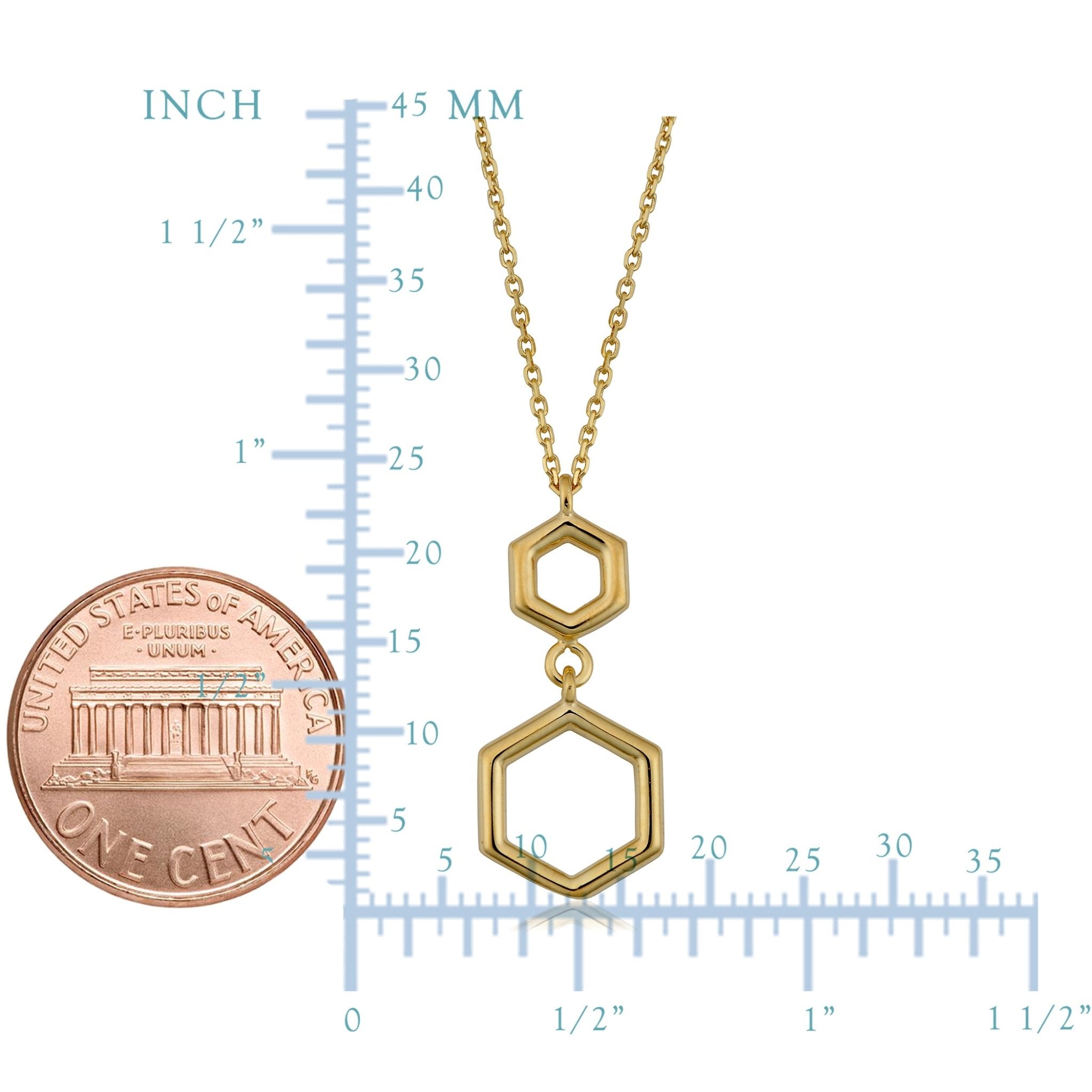 10K Yellow Gold Double Hexagon Geometric Pendant Necklace, 18" - JewelryAffairs