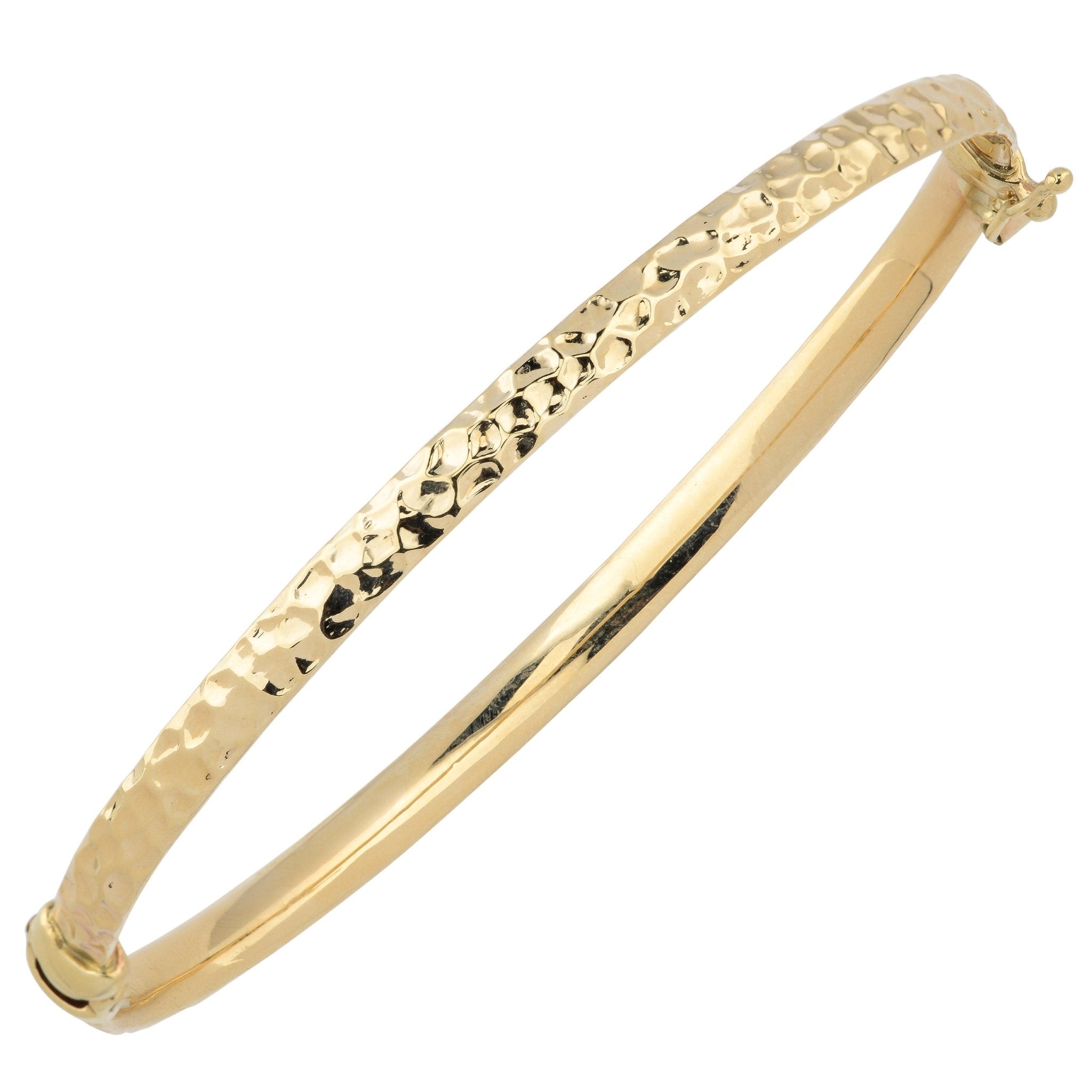 10k Yellow Gold Hammered Women's Bangle Bracelet, 7.5" - JewelryAffairs