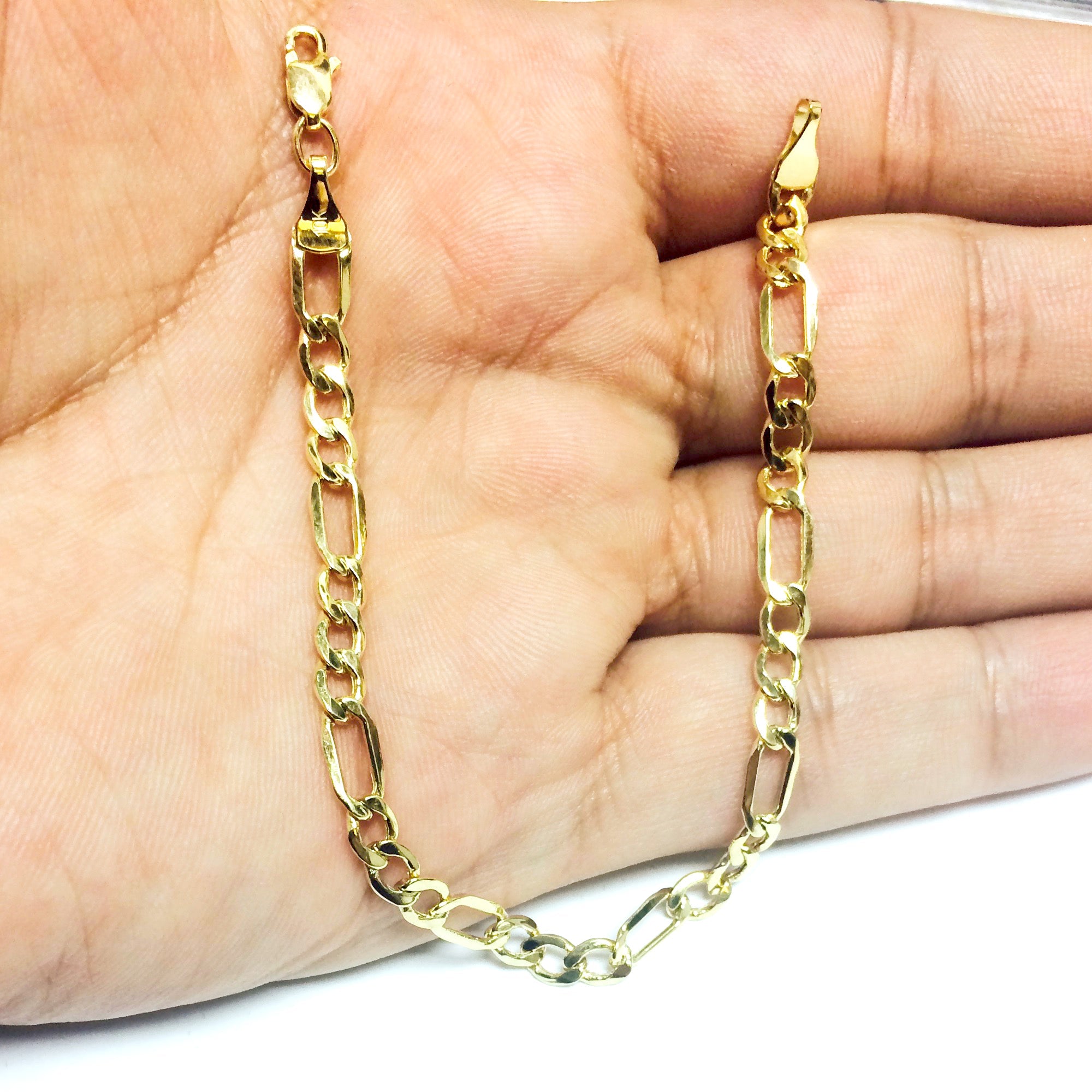 10k Yellow Gold Hollow Figaro Bracelet Chain, 4.6mm, 7" - JewelryAffairs