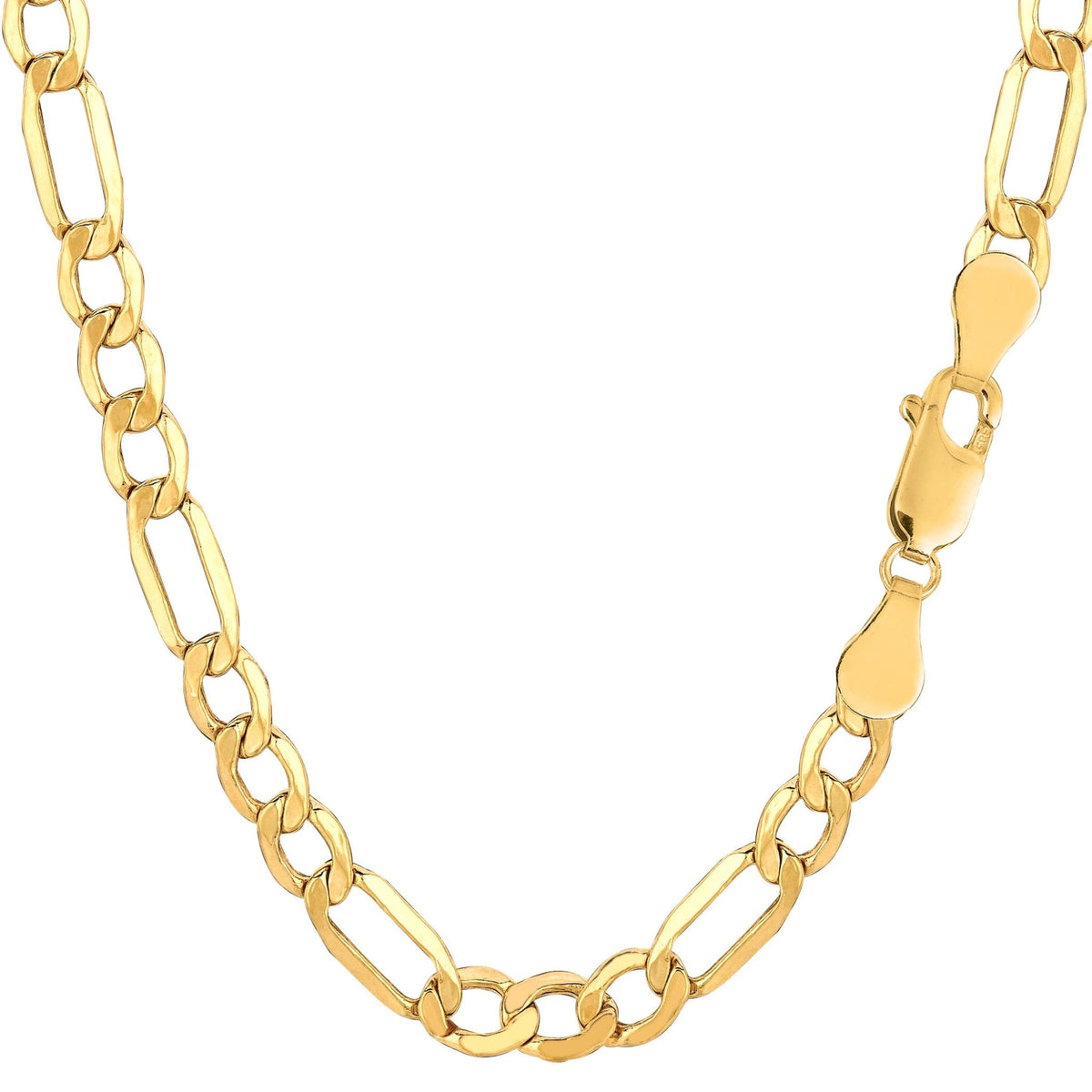10k Yellow Gold Hollow Figaro Bracelet Chain, 5.4mm, 8.5" - JewelryAffairs