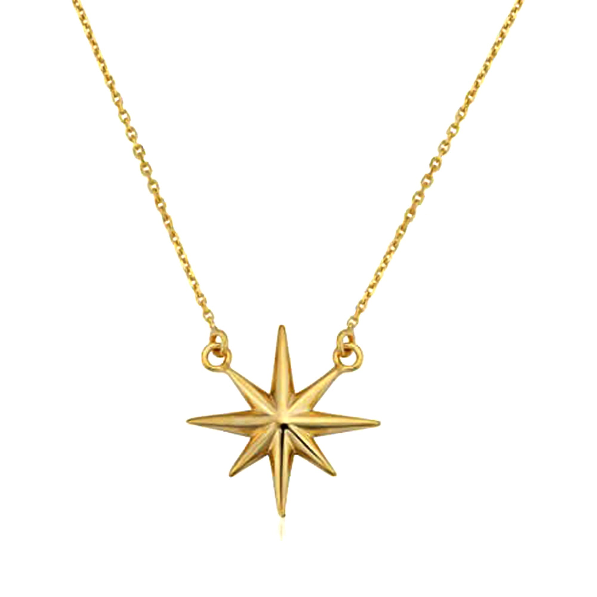 10K Yellow Gold North Star Pendant Necklace, 18" - JewelryAffairs