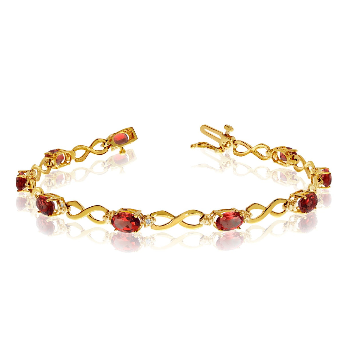 10K Yellow Gold Oval Garnet Stones And Diamonds Infinity Tennis Bracelet, 7" - JewelryAffairs