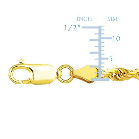 10K Yellow Gold Rope Chain Necklace, 1.6mm, 24"
