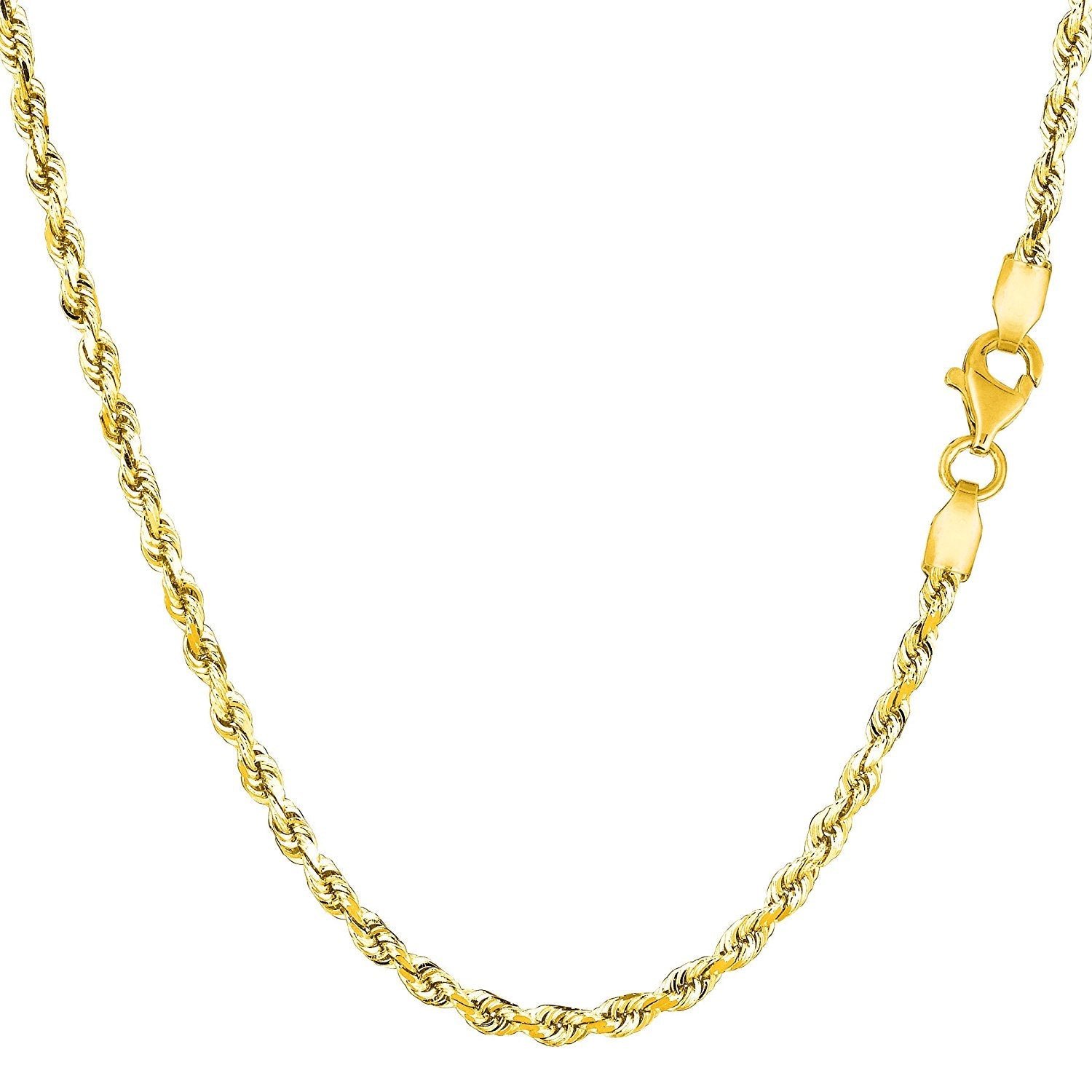 10K Yellow Gold Rope Chain Necklace, 1.6mm, 24" - JewelryAffairs