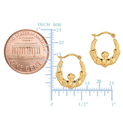 10k Yellow Gold Shiny Claddagh Design Hoop Earrings, Diameter 15mm - JewelryAffairs