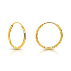 10k Yellow Gold Shiny Endless Round Hoop Earrings