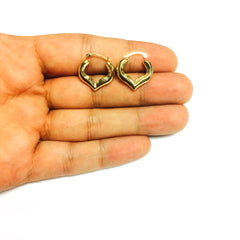 10k Yellow Gold Shiny Heart Shape Fancy Hoop Earrings, Diameter 18mm