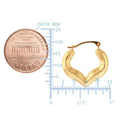 10k Yellow Gold Shiny Heart Shape Fancy Hoop Earrings, Diameter 18mm