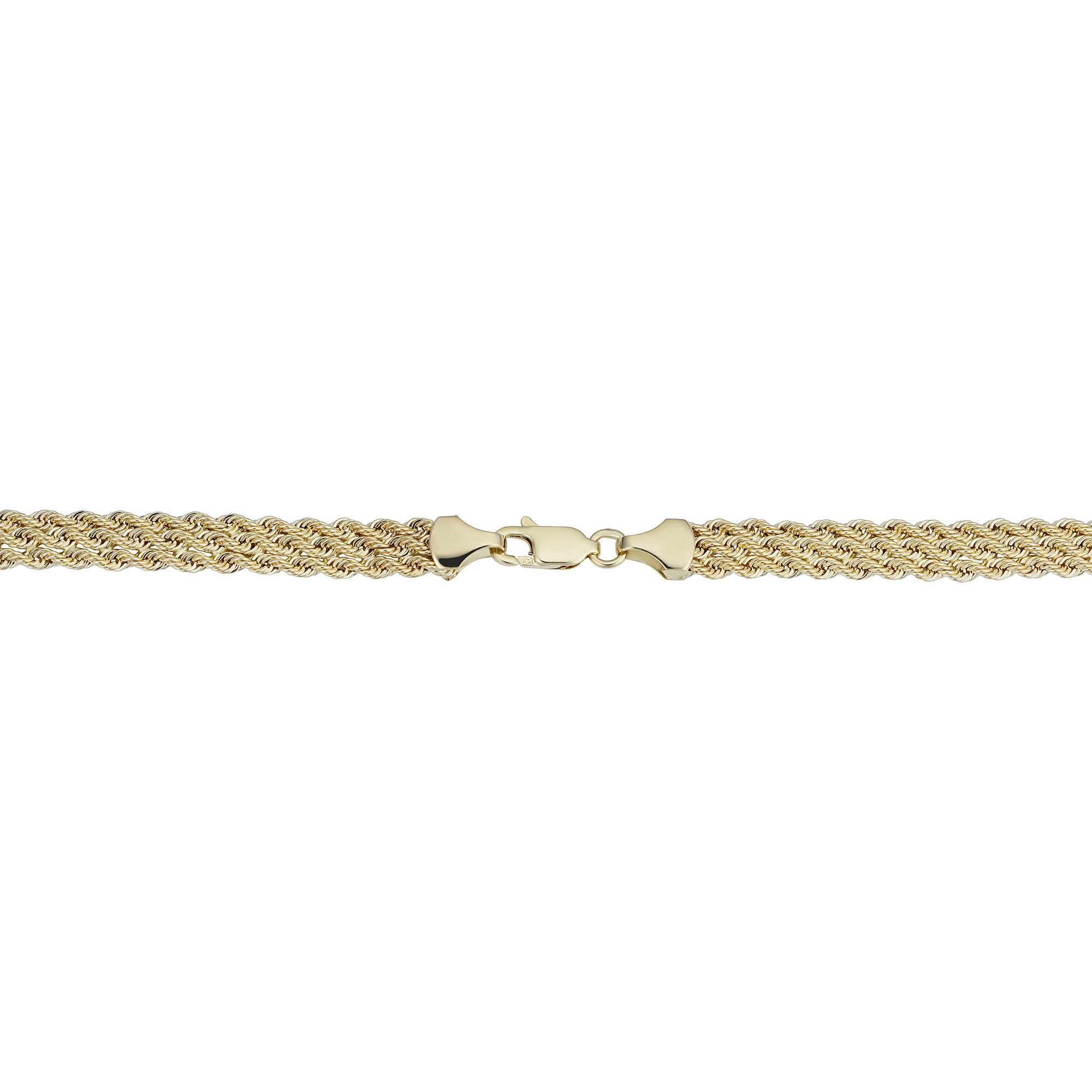 10k Yellow Gold Triple Row Semi Solid Rope Bracelet, 7.5" - JewelryAffairs