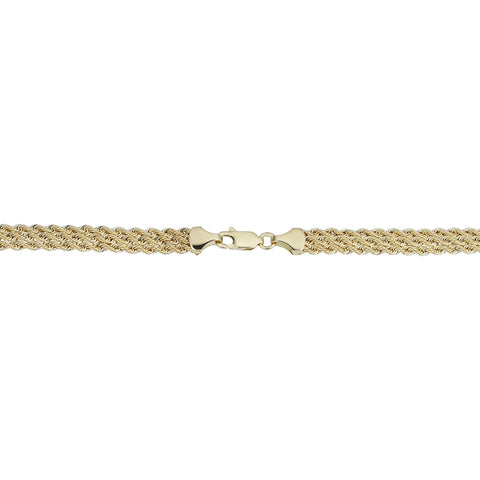 10k Yellow Gold Triple Row Semi Solid Rope Bracelet, 7.5"