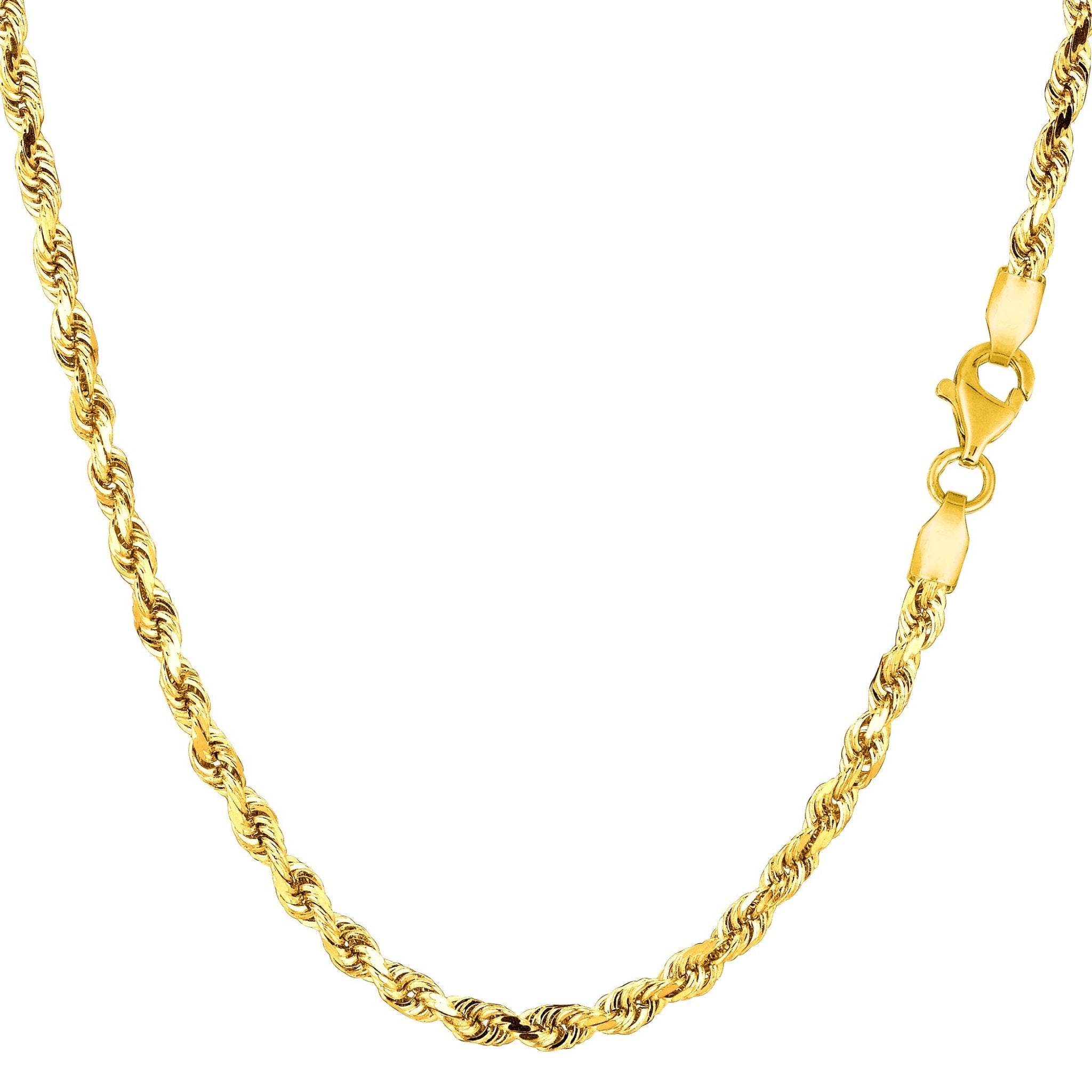 10k Yellow Solid Gold Diamond Cut Rope Chain Necklace, 3mm - JewelryAffairs
