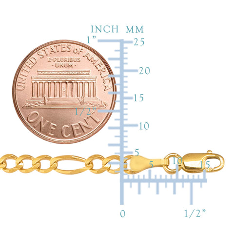 10k Yellow Solid Gold Figaro Chain Bracelet, 4.0mm, 8"