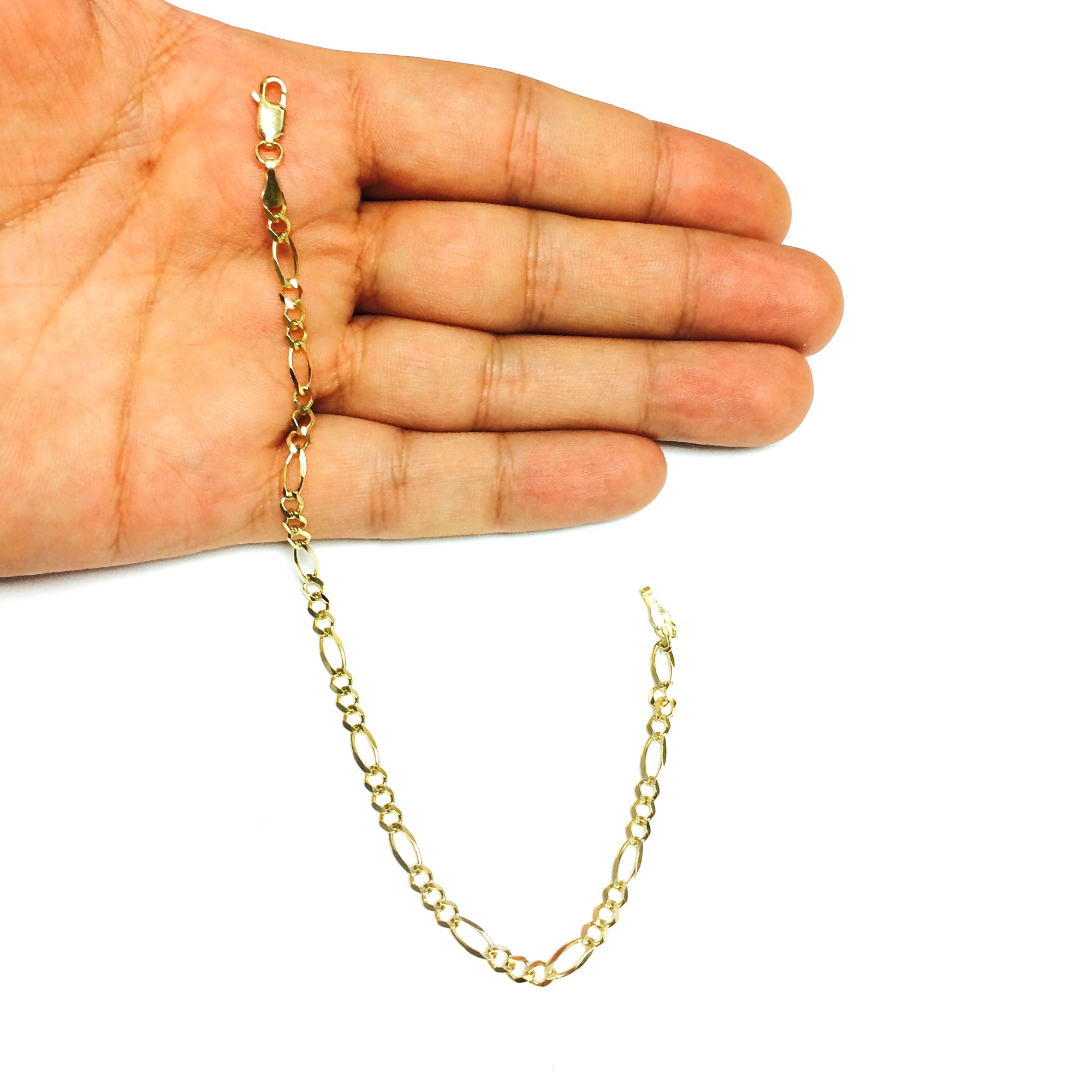10k Yellow Solid Gold Figaro Chain Bracelet, 4.0mm, 8" - JewelryAffairs