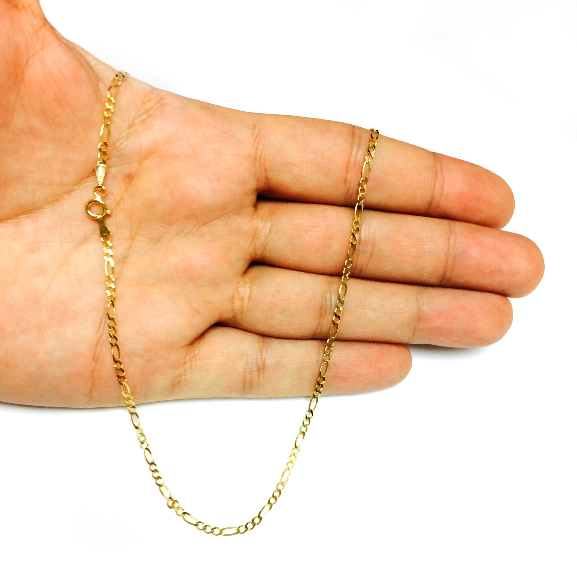 10k Yellow Solid Gold Figaro Chain Necklace, 1.9mm - JewelryAffairs
