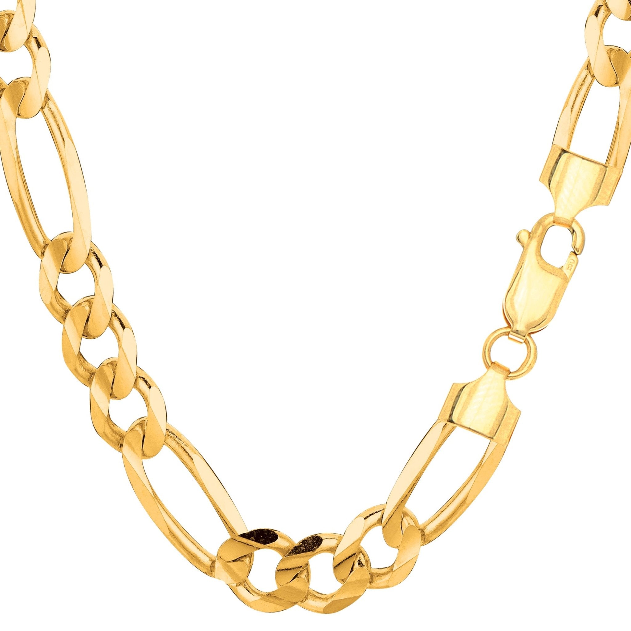 10k Yellow Solid Gold Figaro Chain Necklace, 8.3mm - JewelryAffairs