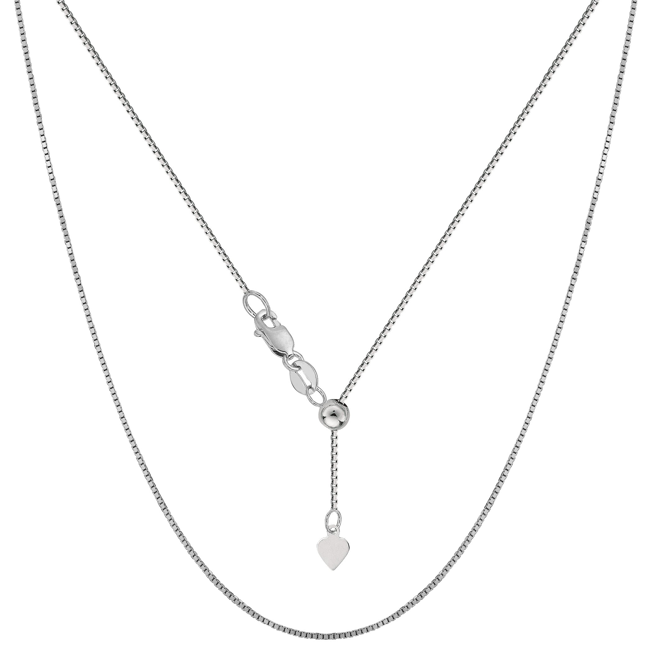 10k White Gold Adjustable Box Link Chain Necklace, 0.7mm, 22" fine designer jewelry for men and women