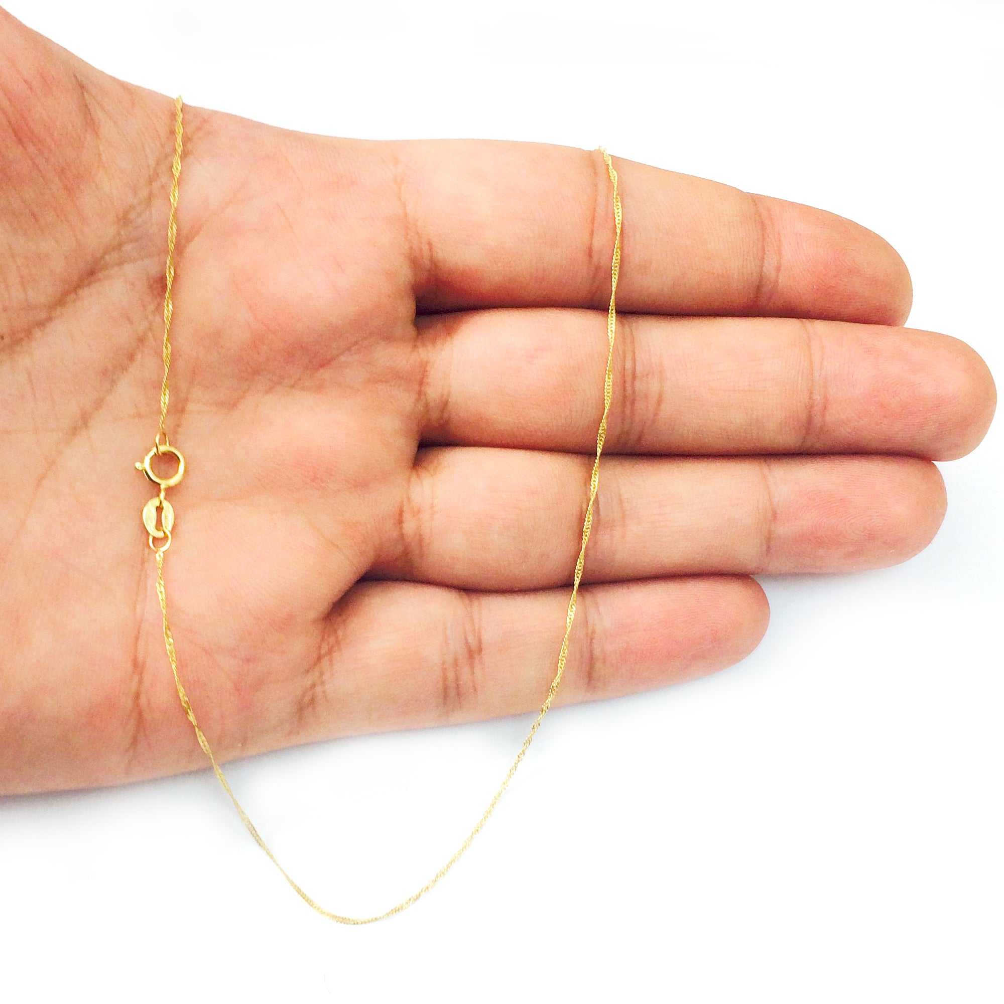 10k Yellow Gold Singapore Chain Necklace, 0.8mm fine designer jewelry for men and women