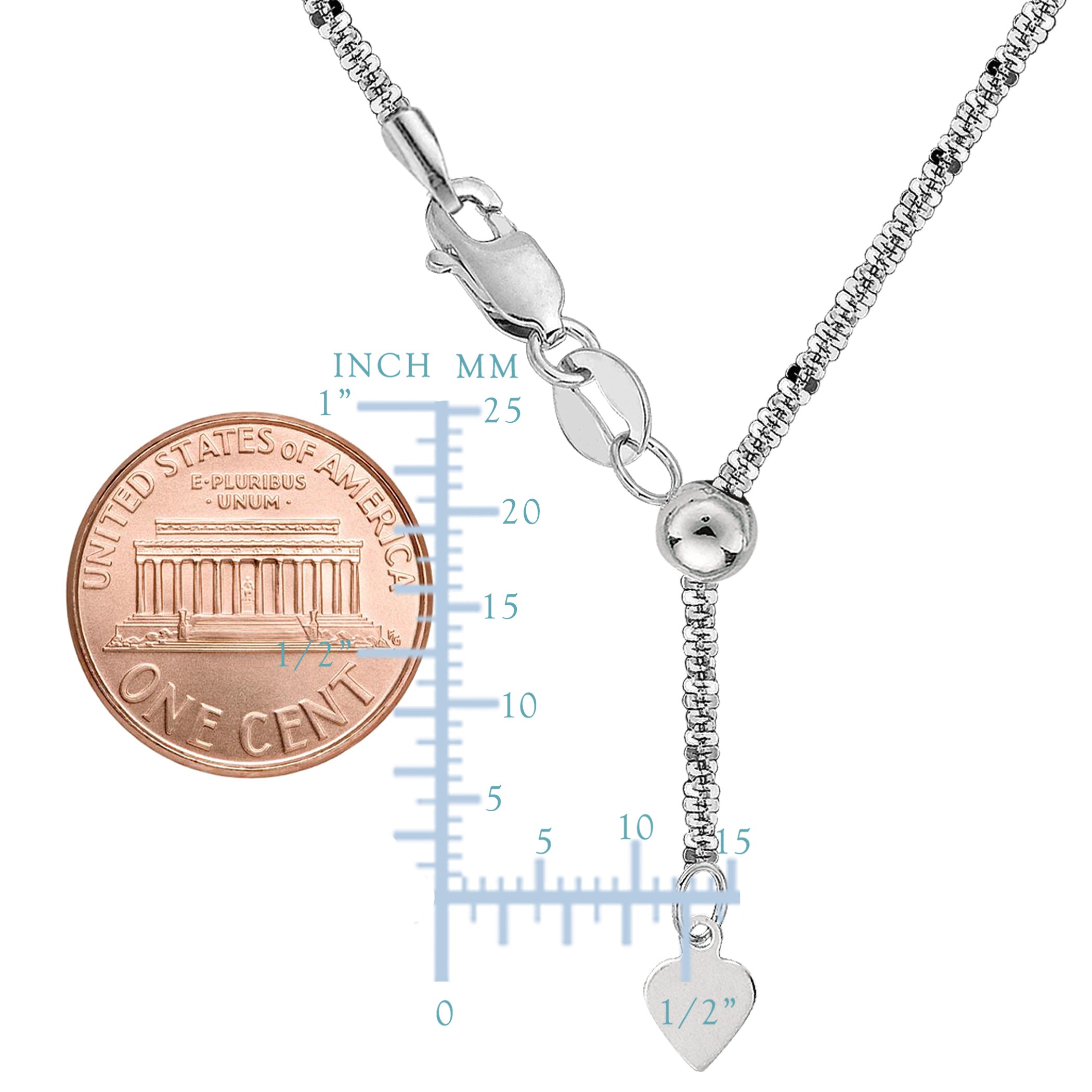10k White Gold Adjustable Sparkle Link Chain Necklace, 1.5mm, 22"