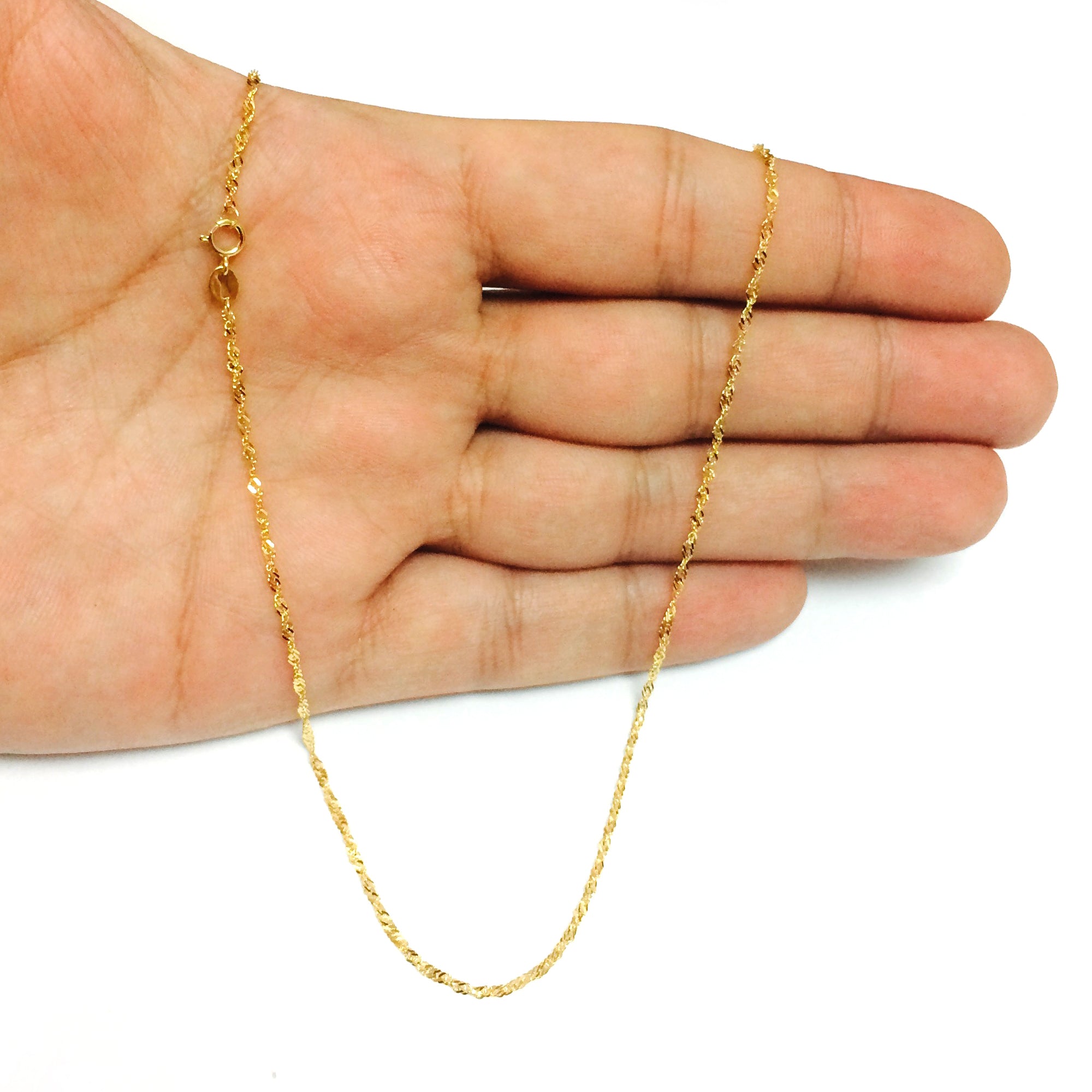10k Yellow Gold Singapore Chain Necklace, 1.5mm fine designer jewelry for men and women