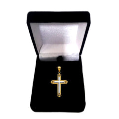 14k 2 Tone Gold Diamond Cut And Milgrain Finish Cross Pendant - JewelryAffairs