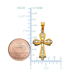 14k 2 Tone Gold Diamond Cut And Rigid Finish Cross Pendant - JewelryAffairs