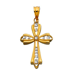 14k 2 Tone Gold Diamond Cut And Rigid Finish Cross Pendant - JewelryAffairs