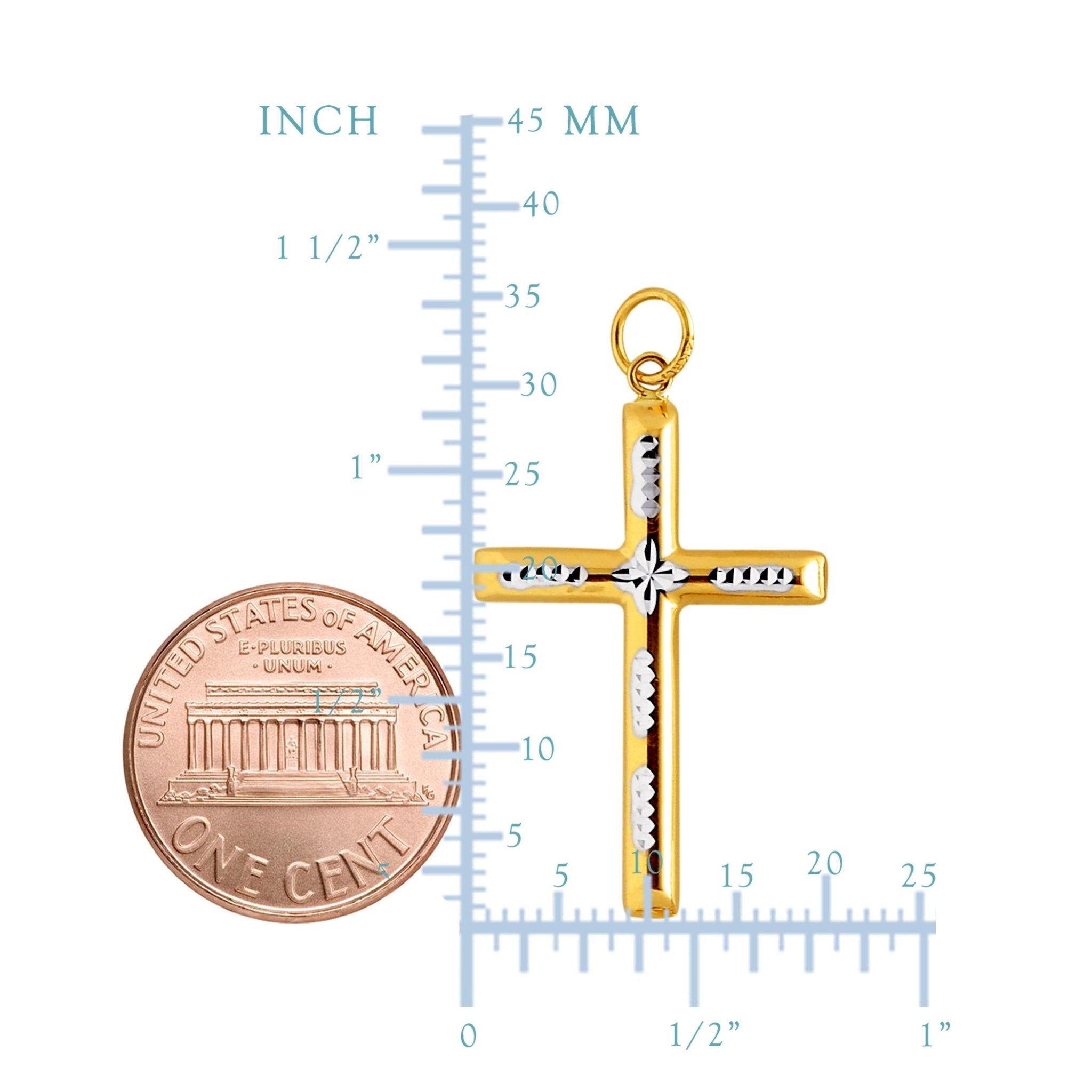14k 2 Tone Gold Diamond Cut Round Tube Cross Pendant - JewelryAffairs