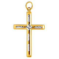 14k 2 Tone Gold Diamond Cut Round Tube Cross Pendant - JewelryAffairs