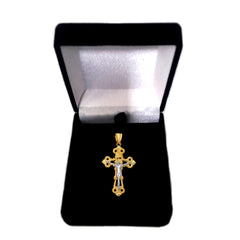 14k 2 Tone Gold Flat Textured Finish Crucifix Pendant - JewelryAffairs