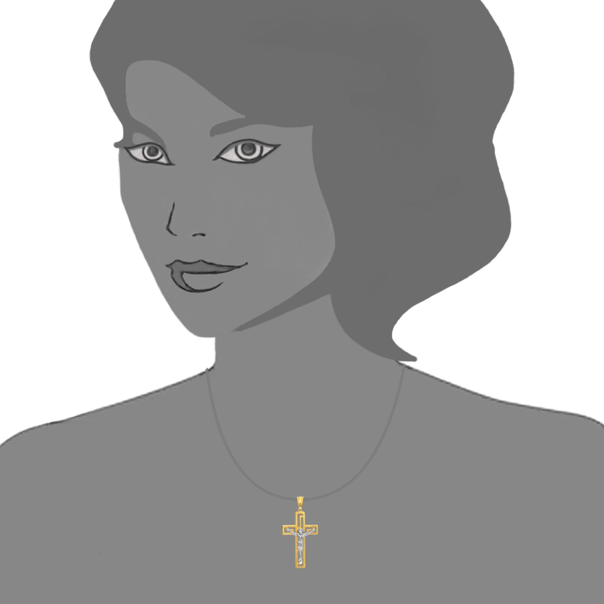 14k 2 Tone Gold Greek Key Style Crucifix Pendant - JewelryAffairs