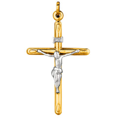 14k 2 Tone Gold Round Tube Crucifix Pendant - JewelryAffairs