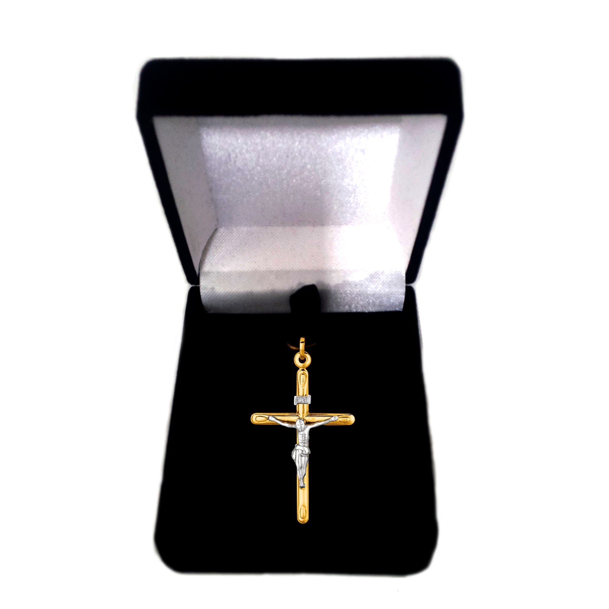 14k 2 Tone Gold Round Tube Crucifix Pendant - JewelryAffairs